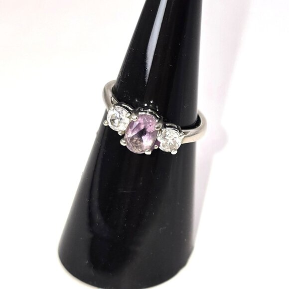 Amethyst & White Topaz Sterling Silver Ring Size 5.75 Elegant Oval Cut LI647 - Picture 12 of 16